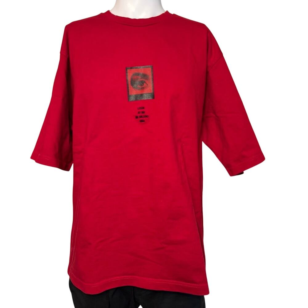 Dolce & Gabbana Logo Graphic-text Cotton Red T-shirt XL Black 3D Embroidery